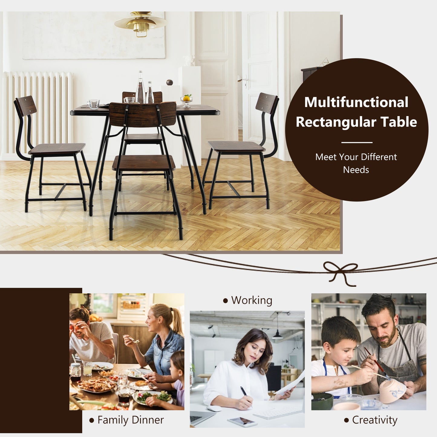 Industrial Style Dining Table with Spacious Tabletop