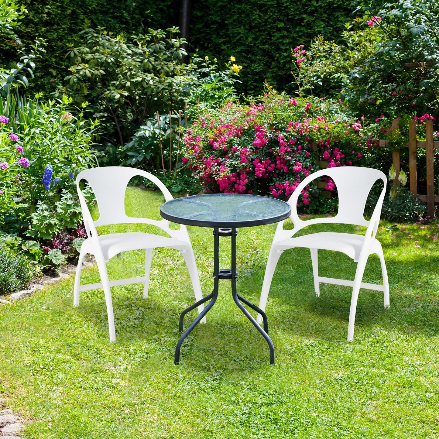 Set of 2 Folding Chair with Backrest and Armrest-White