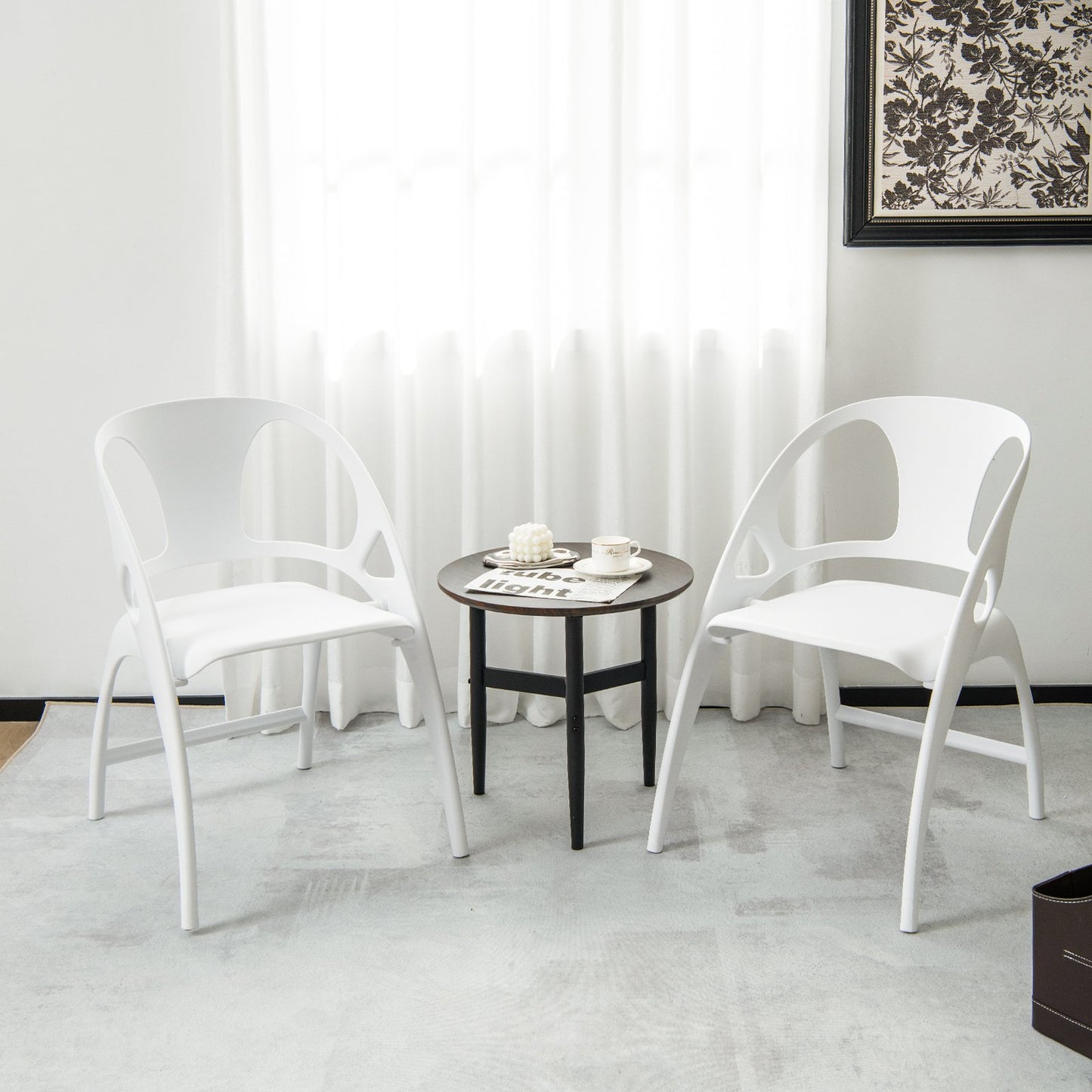 Set of 2 Folding Chair with Backrest and Armrest-White
