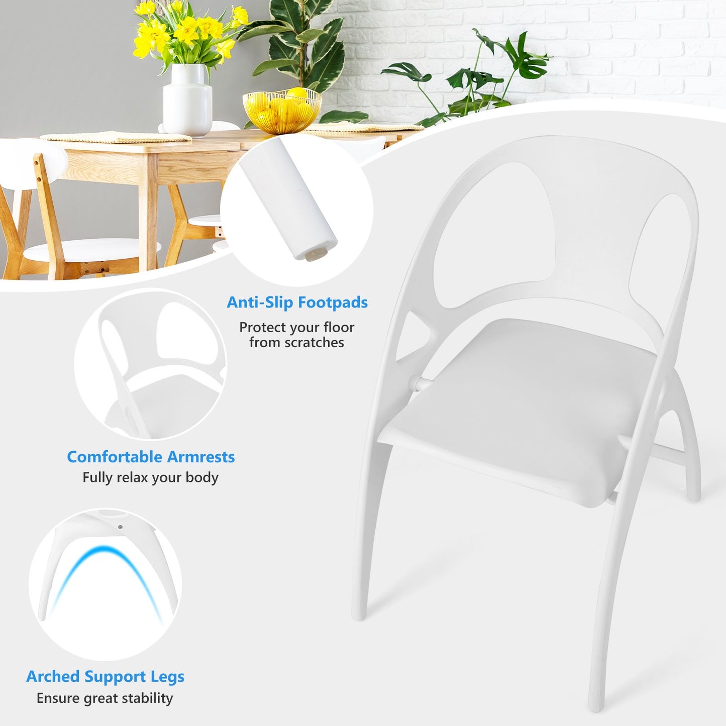 Set of 2 Folding Chair with Backrest and Armrest-White