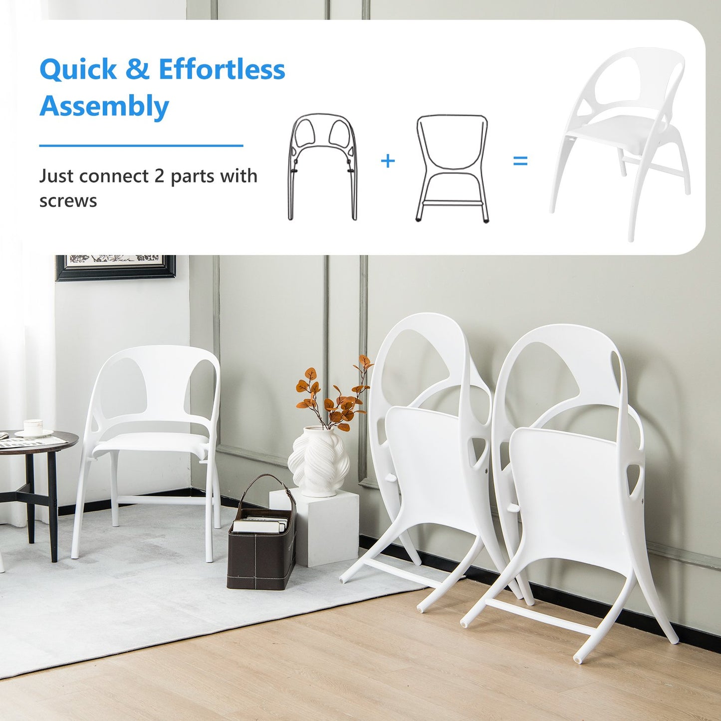 Set of 2 Folding Chair with Backrest and Armrest-White