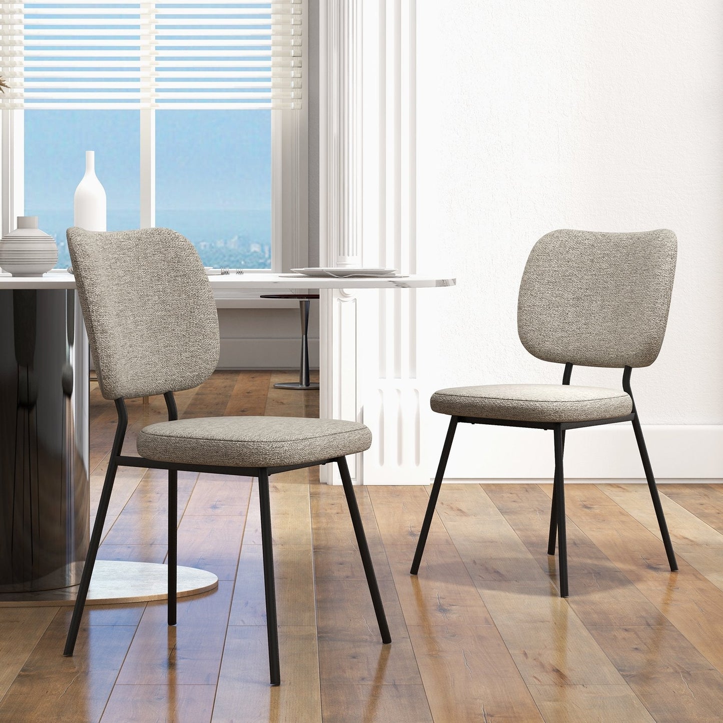 Modern Fabric Dining Chair Set of 2 with Linen Fabric-Grey