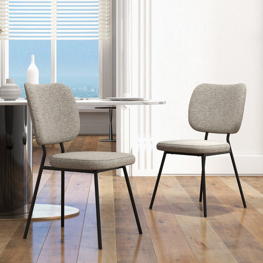 Modern Fabric Dining Chair Set of 2 with Linen Fabric-Grey
