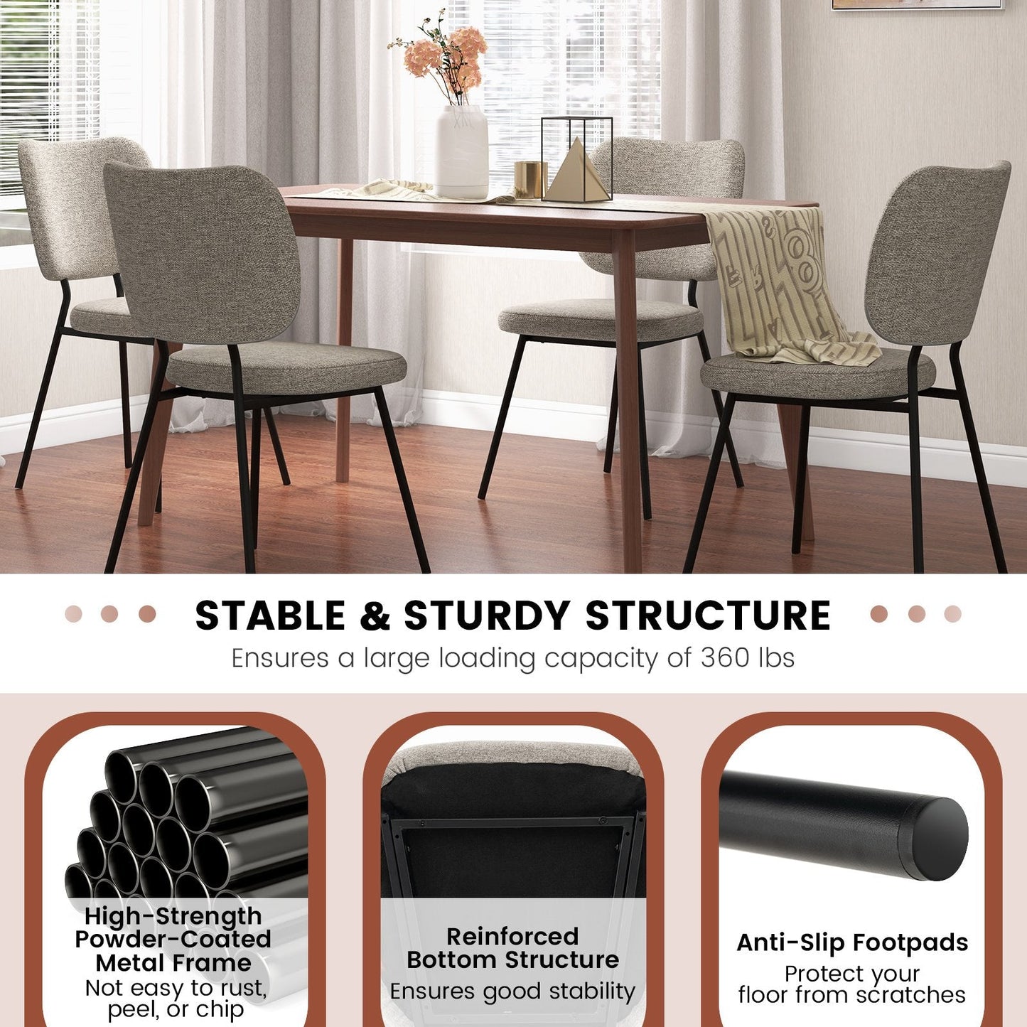 Modern Fabric Dining Chair Set of 2 with Linen Fabric-Grey