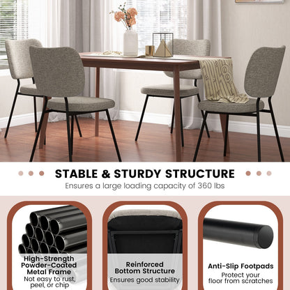 Modern Fabric Dining Chair Set of 2 with Linen Fabric-Grey