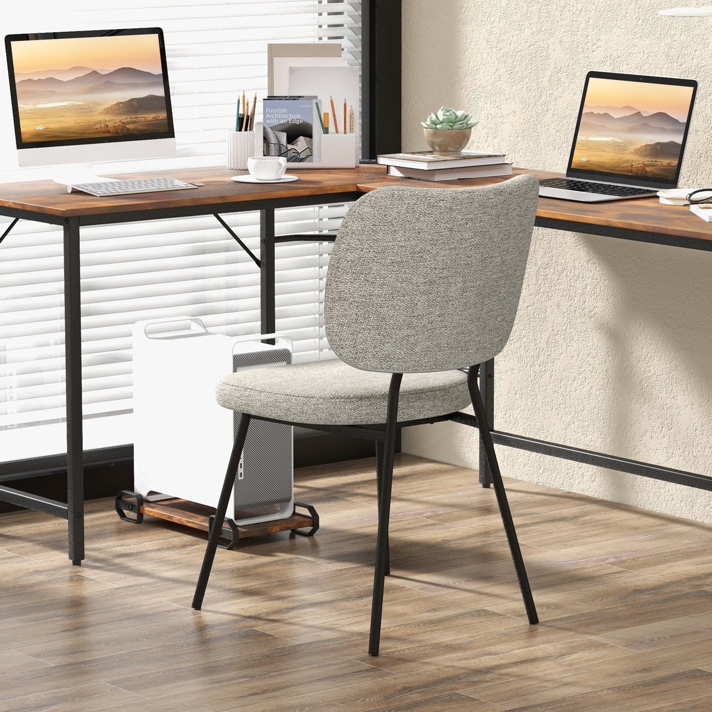 Modern Fabric Dining Chair Set of 2 with Linen Fabric-Grey