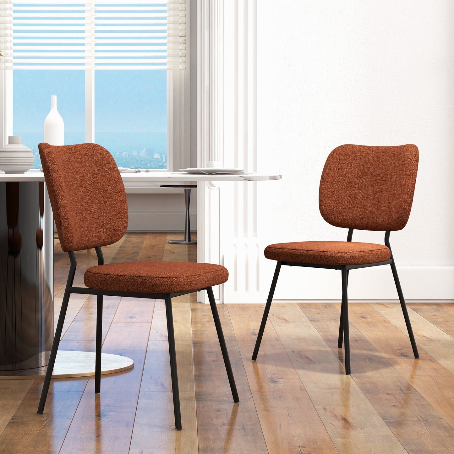 Modern Fabric Dining Chair Set of 2 with Linen Fabric-Orange