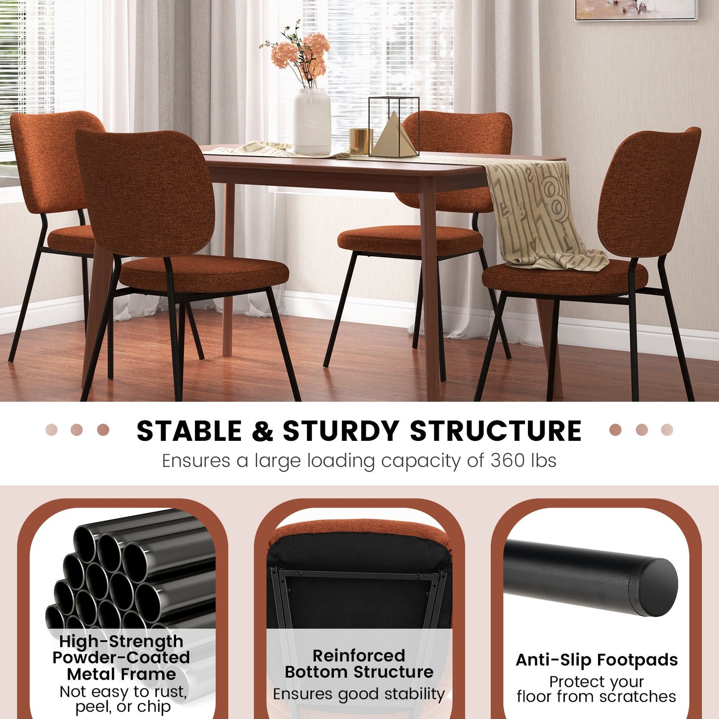 Modern Fabric Dining Chair Set of 2 with Linen Fabric-Orange