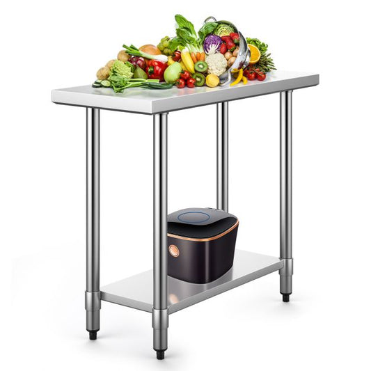 Stainless steel kitchen table work table gastro table with intermediate shelf 92x61x90cm