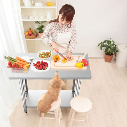 Stainless steel kitchen table work table gastro table with intermediate shelf 92x61x90cm