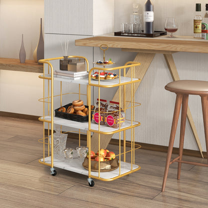 3-Tier Rolling Buffet Serving Cart with Lockable Wheels and Handles-Golden