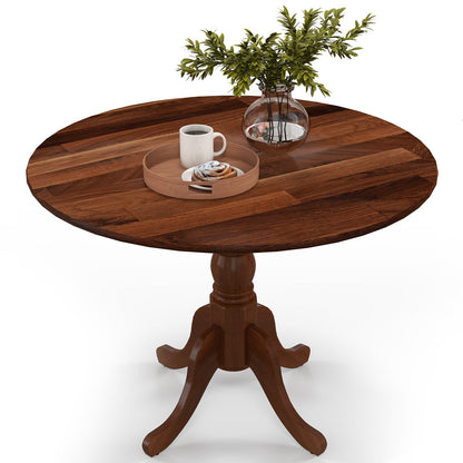 Wooden Dining Table with Round Tabletop and Curved Trestle Legs-Walnut