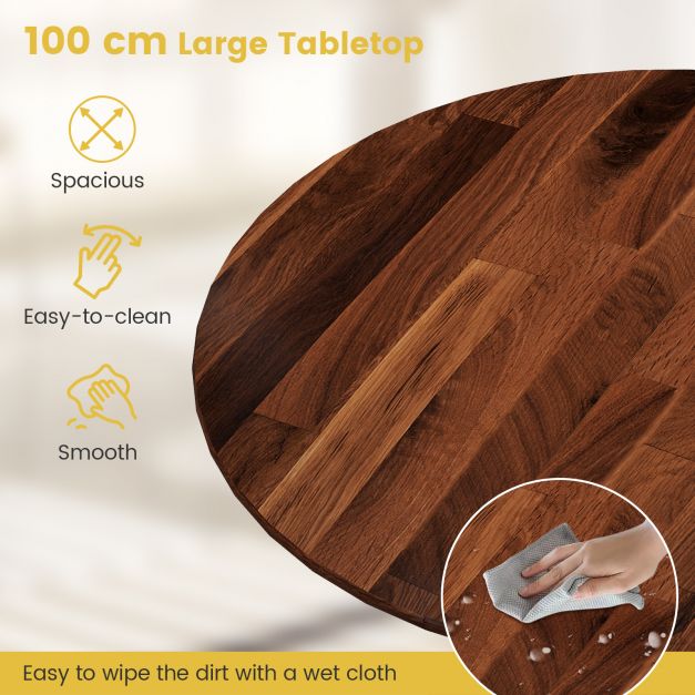 Wooden Dining Table with Round Tabletop and Curved Trestle Legs-Walnut
