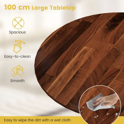 Wooden Dining Table with Round Tabletop and Curved Trestle Legs-Walnut