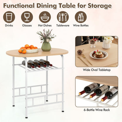 3-Piece Dining Table Set with Wood Grain Tabletop and Extra Wine Rack-White