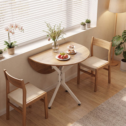 80 CM Round Dining Table for 2-4 People Drop Leaf Expandable Kitchen Table-White