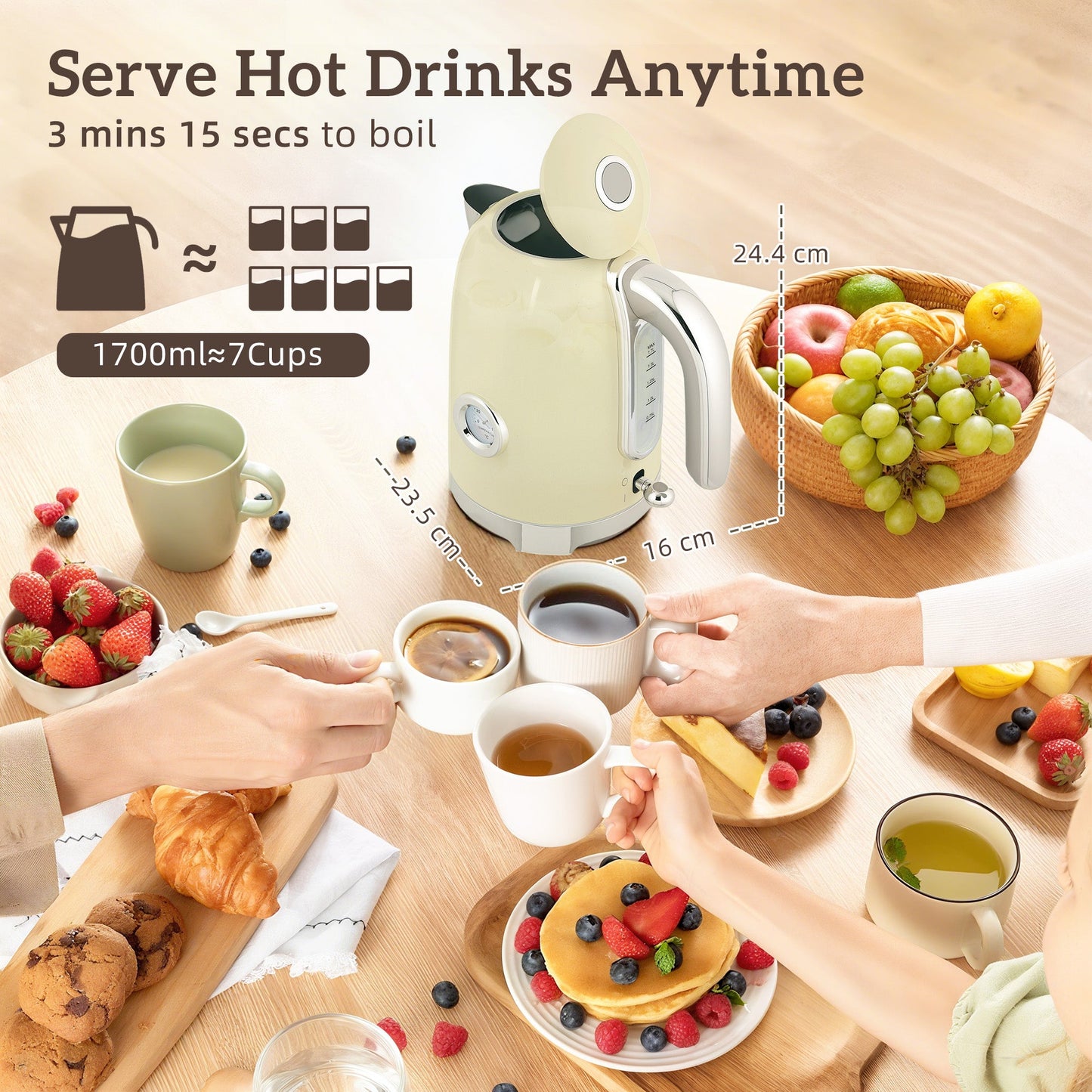 HOMCOM Retro 3000W Kettle and Toaster Set - Cream