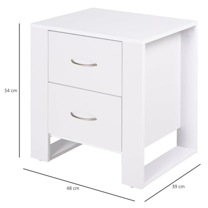 2 Drawer Modern Boxy Bedside Table w/ Handles Elevated Base Melamine Coating Bedroom Storage Furniture Night Stand Organisation White