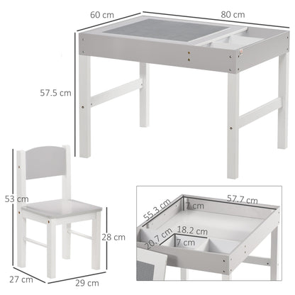 HOMCOM Kids Table and Chair Set, with Storage Space - Grey