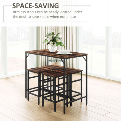 HOMCOM Industrial Rectangular Bar Table Set with 4 Stools for Dining Room, Kitchen, Dinette