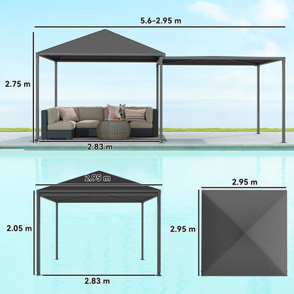 Outsunny 3 x 6m Garden Gazebo with Extendable Awning and Wheels,√Ç UPF30+ Outdoor√Ç Metal Gazebo√Ç Canopy√Ç Shelter√Ç for BBQ, Event, Party