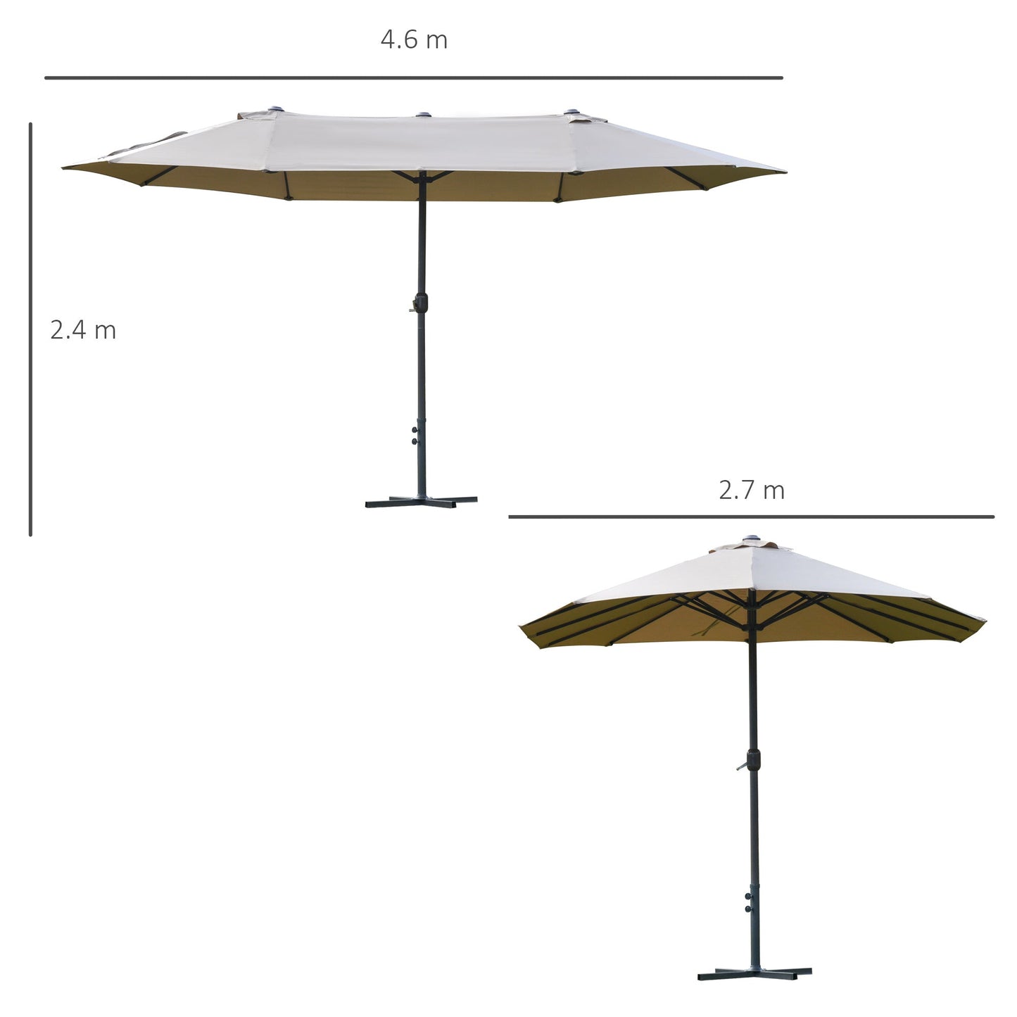 4.6m Garden Parasol Double-Sided Sun Umbrella Patio Market Shelter Canopy Shade Outdoor with Cross Base – Khaki