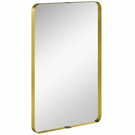 HOMCOM Rectangular Wall Mirror, 90 x 60 cm Wall Mounted Bathroom Mirror w/ Aluminium Alloy Frame and Tempered Glass, Gold Tone