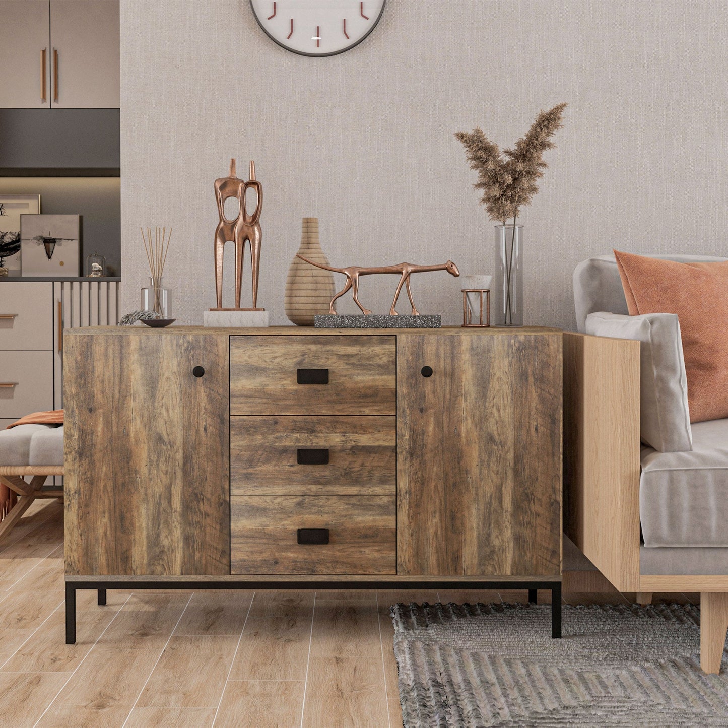 HOMCOM Retro Mango Wood-Effect Sideboard