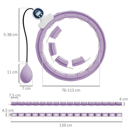 SPORTNOW Smart Weighted Hula Hoop, Massage Hula Ring w/ 16 Detachable Knots, 360 Auto-Rotating Ball, Digital Counter, Purple
