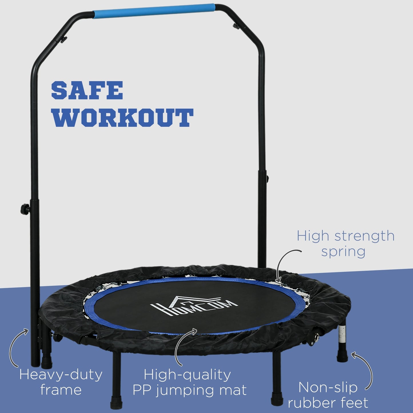 HOMCOM 40" Foldable Mini Fitness Trampoline, with Adjustable Foam Handle, Blue