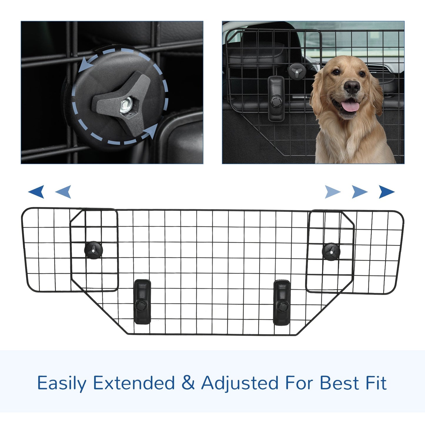 PawHut Dog Guard for Cars Adjustable Boot Barrier Metal Mesh Pet Headrest, 90-120W x 40.5H cm