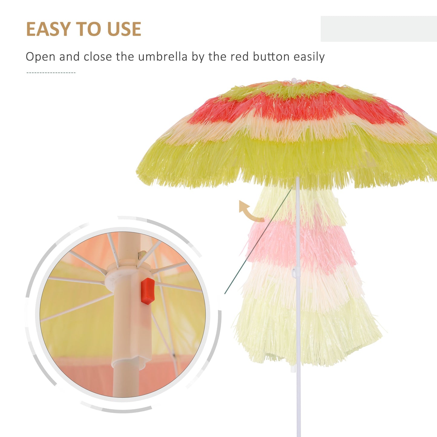 Outsunny 1.6m Patio Garden Hawaii Beach Sun Umbrella Sunshade Hawaiian Folding Tilting Crank Parasol (Multicolor)