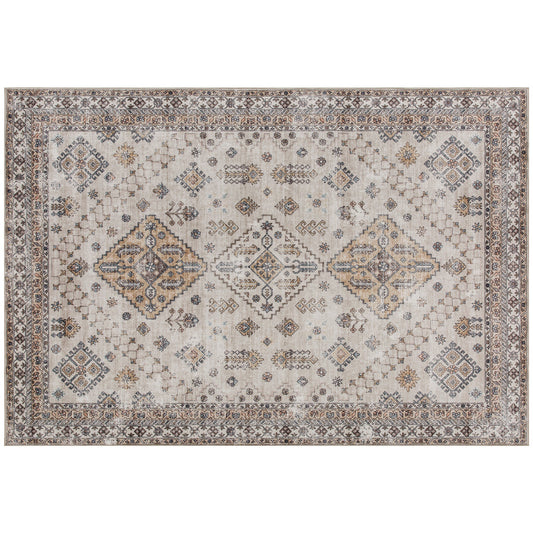 HOMCOM Vintage Area Rug, Non-Slip Washable Rug, Flannel Floor Carpet for Living Room, Bedroom, Dining Room, Home Office, 170 x 120 cm, Beige