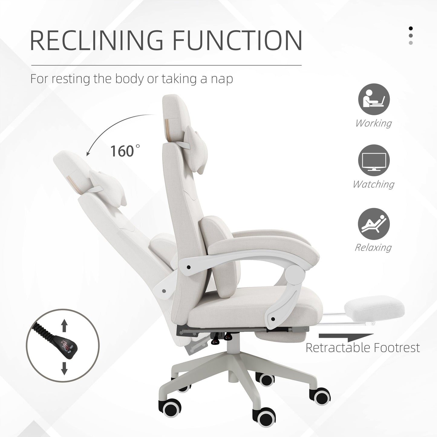 Vinsetto Linen-Look Office Chair, with 160¡ Reclining Back and Footrest - White