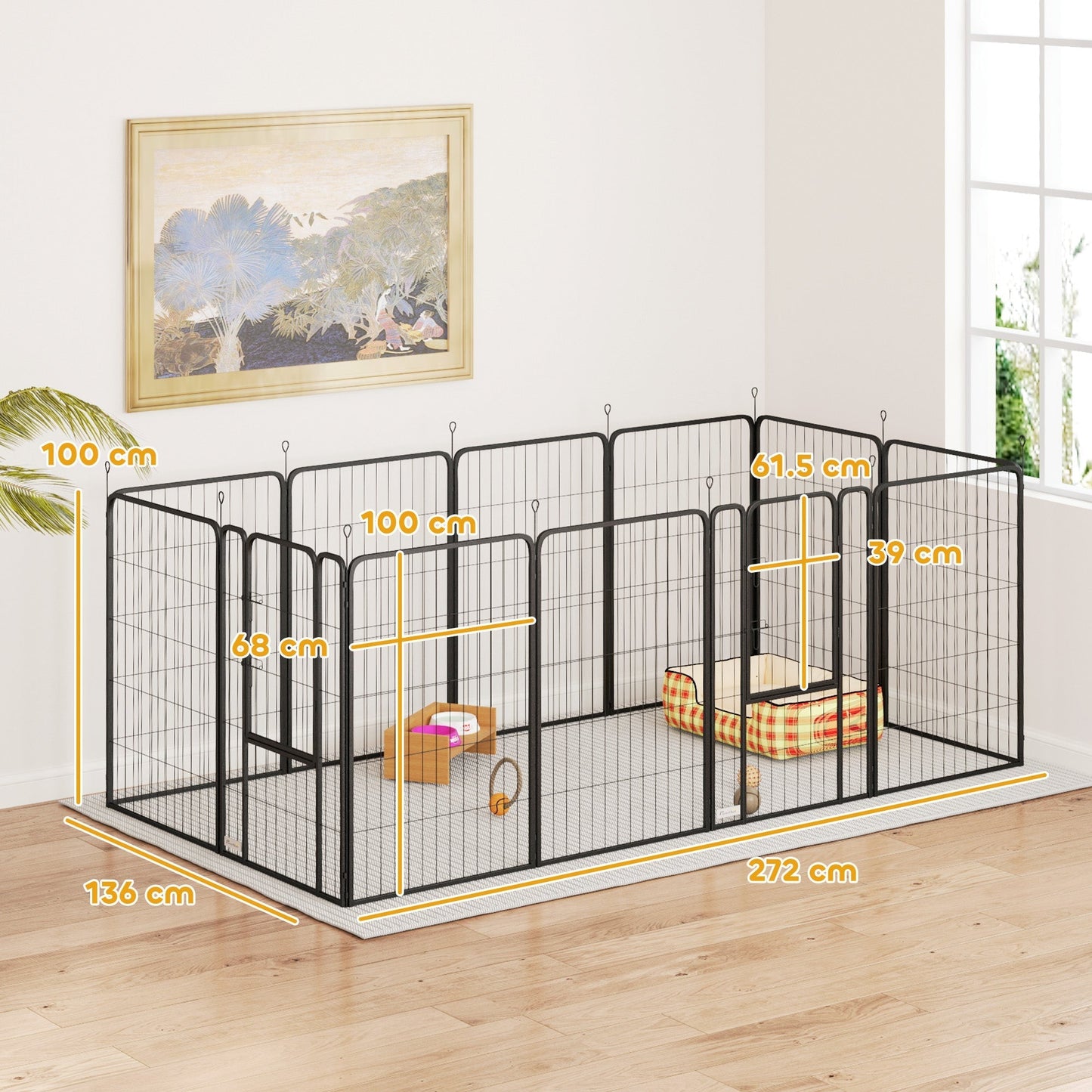 PawHut 12-Panel Solid Dog Playpen with Doors, for Large Dogs, 100cm Tall, Black
