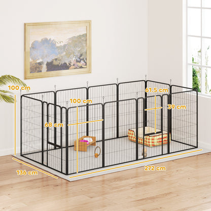 PawHut 12-Panel Solid Dog Playpen with Doors, for Large Dogs, 100cm Tall, Black
