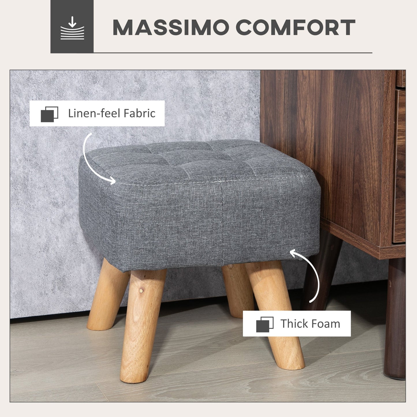Podnóżek HOMCOM Linen-Look Square Padded - Szary