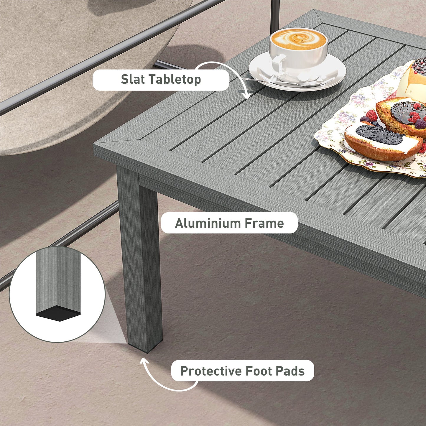 Stolik kawowy Outsunny 100 cm x 60 cm aluminiowy do użytku na zewnątrz – szary