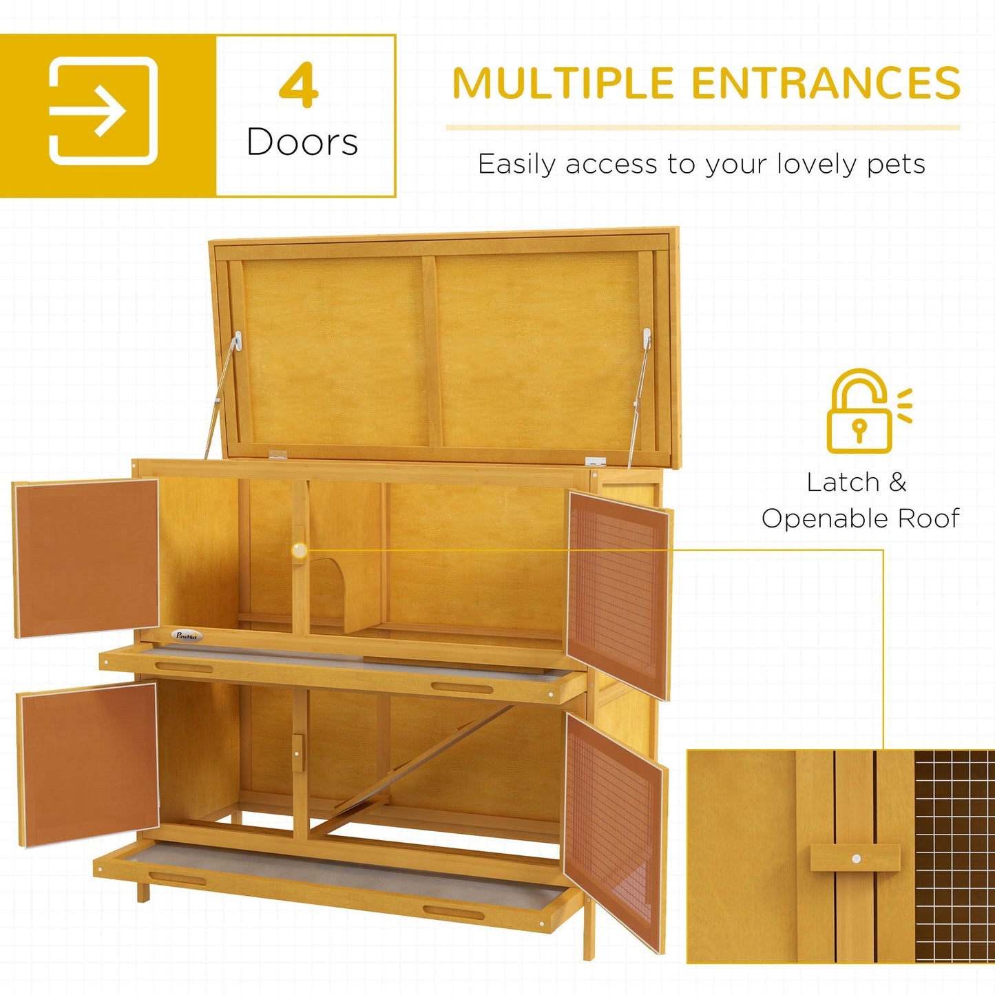 PawHut Double Decker Rabbit Hutch 2 Tier Guinea Pig House Pet Cage Outdoor with Sliding-out Tray, 97 x 44 x 91cm, Yellow