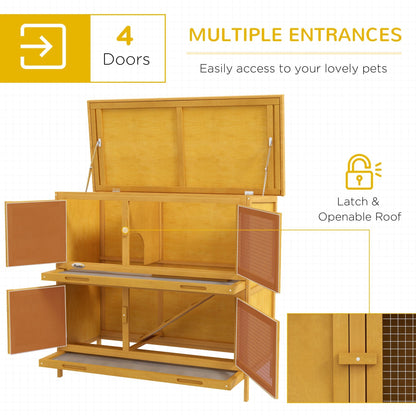 PawHut Double Decker Rabbit Hutch 2 Tier Guinea Pig House Pet Cage Outdoor with Sliding-out Tray, 97 x 44 x 91cm, Yellow