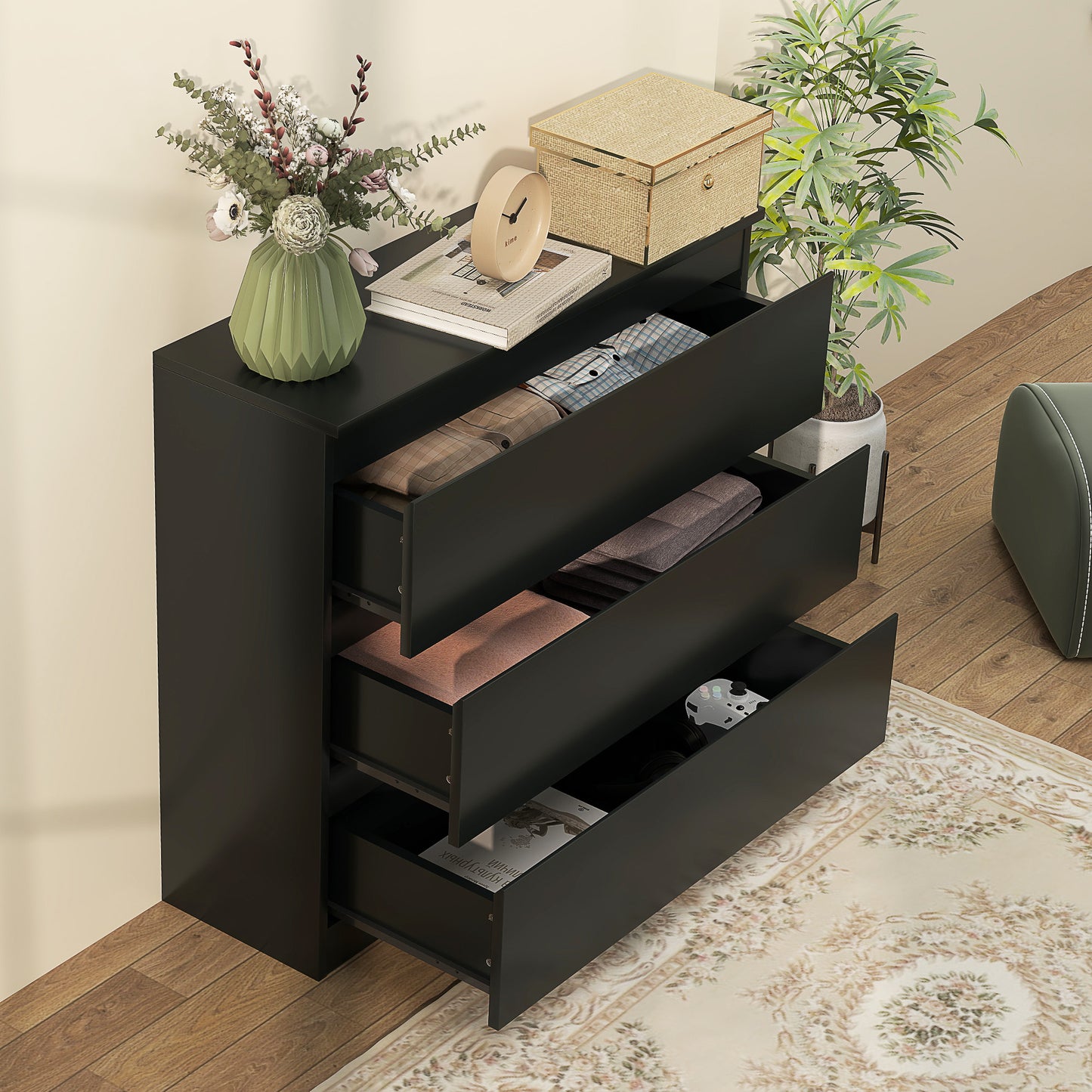 HOMCOM Chest of Three Drawers - Black
