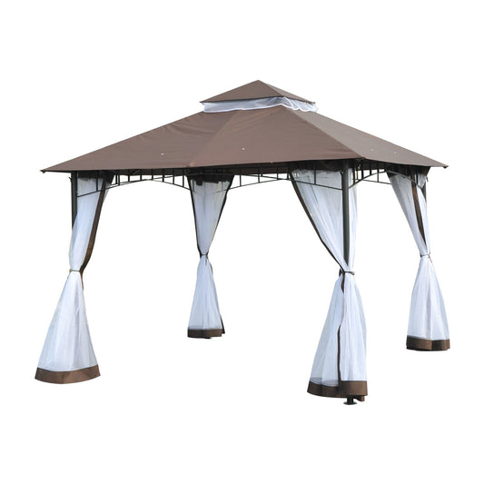 Outsunny 3 x 3 m Garden Metal Gazebo Square Outdoor Party Wedding Canopy Shelter w/Mesh, Brown