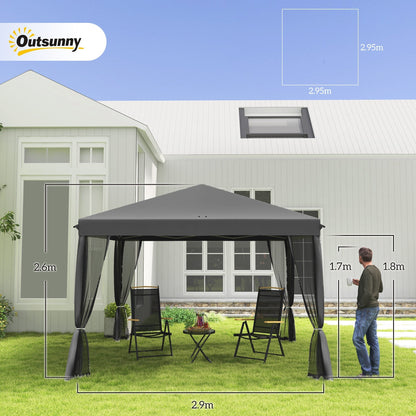 Outsunny 3 x 3√Ç m Pop Up Gazebo, 420D Garden Tent Canopy with Removable Mesh Sidewall Netting, Carry Bag for Garden Patio Outdoor, Light Grey