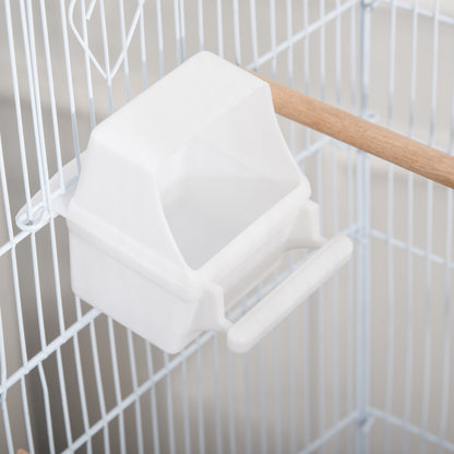 PawHut Bird Cage Budgie Cages for Finch Canary Parakeet with Stand Wheels Slide-out Tray Accessories Storage Shelf, White 46.5 x 36 x 157 cm
