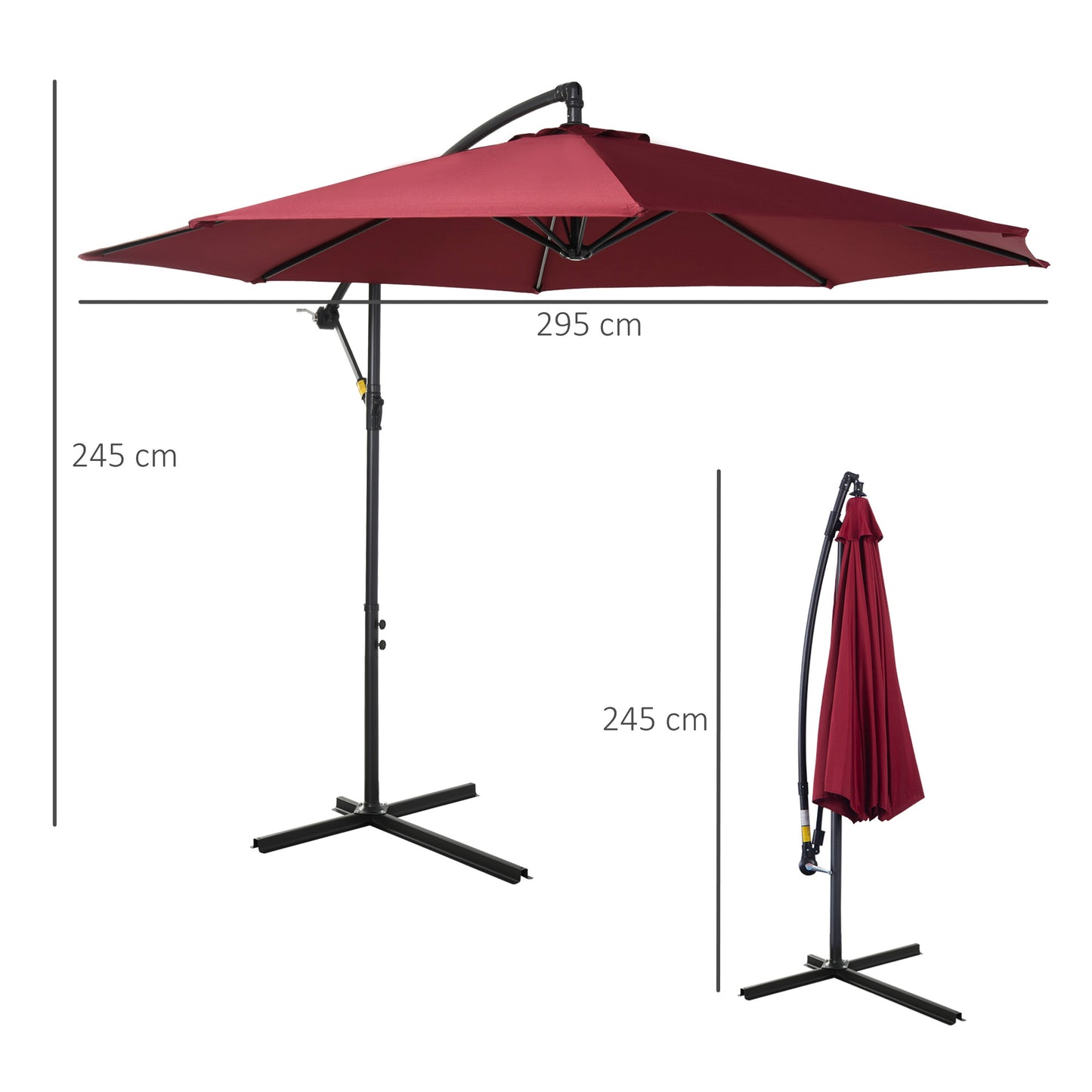 Outsunny Cantilever Parasol Parasol Wiszący Banan Stalowy Ciemnozielony 3M Patio Wino Czerwony