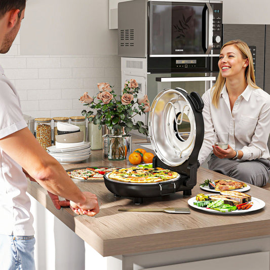 HOMCOM 1200W Pizza Oven, 12 Inch Electric Pizza Maker with Viewing Window, Dual Knob Temp & Timer Control, Overheat Protection, Black