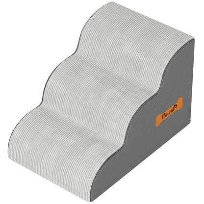 PawHut Dog Steps for Bed and Sofa, 3-Step Non-Slip Dog Stairs with Removable Washable Cover, Carry Handle, Light Grey