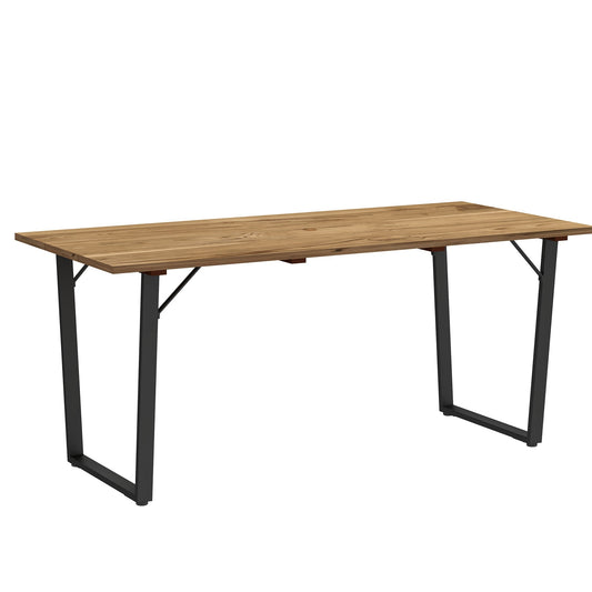 Outsunny 6 Seater Wooden Garden Dining Table, 175 x 80 cm Rectangular Outdoor Dining Table with 5cm Parasol Hole and Slatted Top, Weather Resistant for Patio, Terrace, Brown