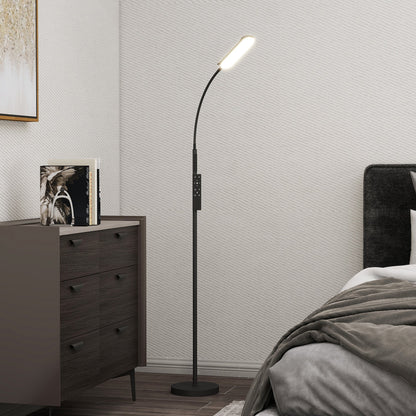 HOMCOM LED Floor Lamp, Standing Lamp with Remote & Touch Control, Stepless Dimmable Colours Temperature & Brightness, 360 Adjustable Gooseneck, 1 Hour Timer, Memory Function for Living Room, Black