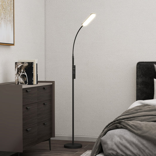 Lampa podłogowa LED HOMCOM, lampa stojąca z pilotem i sterowaniem dotykowym, bezstopniowa regulacja temperatury barw i jasności, regulowany uchwyt na szyję 360√Ç¬∞, 1-godzinny timer, funkcja pamięci do salonu, czarny